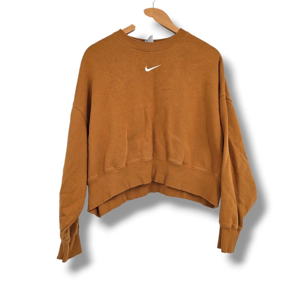 Nike Womens Sportswear Essential Cropped Sweatshirt Burnt Orange Swoosh Medium